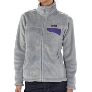 Patagonia full zip Retool Fleece cozy warm Jacket Sweater gray purple Sz Medium